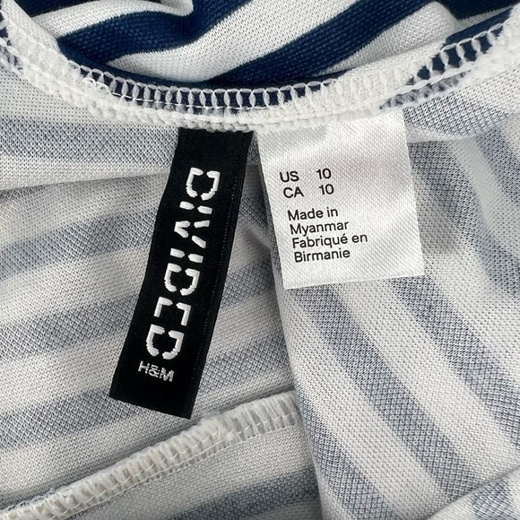 H&M Divided Blue White Striped Tank Swing Mini Skater Dress Size 10 Women’s - Picture 2 of 5